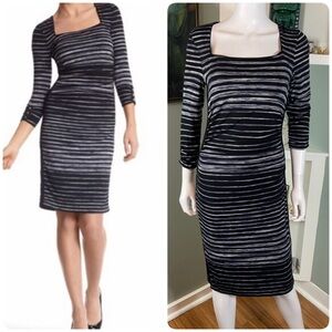 White House Black Market Striped Sheath Bodycon Long Sleeve Dress Ruched Small S